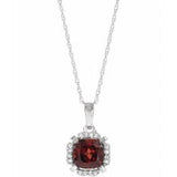 14K White Natural Mozambique Garnet &amp; .04 CTW Natural Diamond 18" Necklace