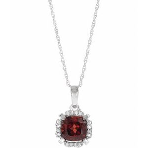 14K White Natural Mozambique Garnet &amp; .04 CTW Natural Diamond 18" Necklace