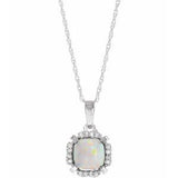 14K White Lab-Grown White Opal &amp; .04 CTW Natural Diamond 18" Necklace