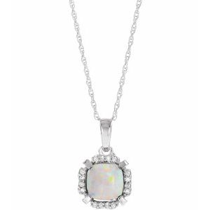 14K White Lab-Grown White Opal &amp; .04 CTW Natural Diamond 18" Necklace