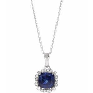 14K White Lab-Grown Blue Sapphire &amp; .04 CTW Natural Diamond 18" Necklace