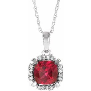 14K White Lab-Grown Ruby &amp; .04 CTW Natural Diamond 18" Necklace