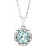 14K White Natural Aquamarine &amp; .04 CTW Natural Diamond 18" Necklace