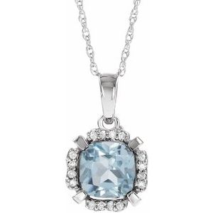 14K White Natural Sky Blue Topaz &amp; .04 CTW Natural Diamond 18" Necklace