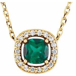 14K Yellow Lab-Grown Emerald &amp; .05 CTW Natural Diamond 16" Necklace