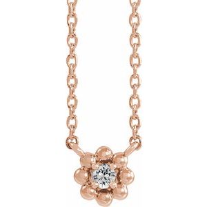 14K Rose .03 CTW Natural Diamond Beaded Youth 16" Necklace