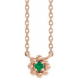14K Rose Lab-Grown Emerald Beaded Youth 16" Necklace