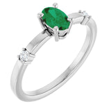 Sterling Silver Lab-Grown Emerald &amp; .05 CTW Natural Diamond Ring