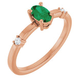 14K Rose Lab-Grown Emerald &amp; .05 CTW Natural Diamond Ring
