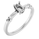 14K White 6x4 mm Oval Accented Ring Mounting