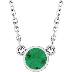 14K White Lab-Grown Emerald Solitaire 16" Necklace