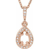 14K Rose 6x4 mm Pear .06 CTW Natural Diamond Semi-Set Necklace