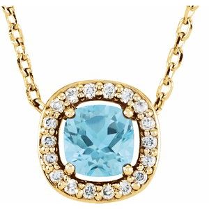 14K Yellow Natural Sky Blue Topaz &amp; .04 CTW Natural Diamond 16" Necklace