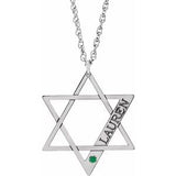 14K White Personalized Imitation Emerald Star of David 18" Necklace