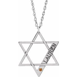 14K White Personalized Imitation Citrine Star of David 18" Necklace