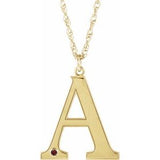 10K Yellow Engravable Imitation Mozambique Garnet Initial A 18" Necklace