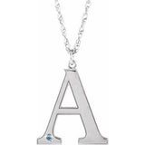 10K White Engravable Imitation Aquamarine Initial A 18" Necklace