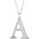 14K White Engravable Imitation Pink Tourmaline Initial A 18" Necklace