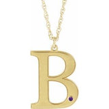 10K Yellow Engravable Imitation Amethyst Initial B 18" Necklace