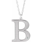 10K White Engravable Imitation Diamond Initial B 18" Necklace