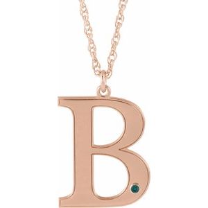 14K Rose Gold-Plated Sterling Silver Engravable Imitation Alexandrite Initial B 18" Necklace