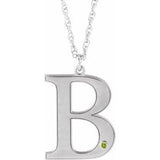 10K White Engravable Imitation Peridot Initial B 18" Necklace