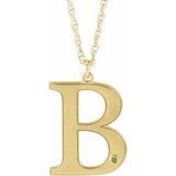 14K Yellow Gold-Plated Sterling Silver Engravable Imitation Peridot Initial B 18" Necklace