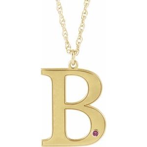 10K Yellow Engravable Imitation Pink Tourmaline Initial B 18" Necklace