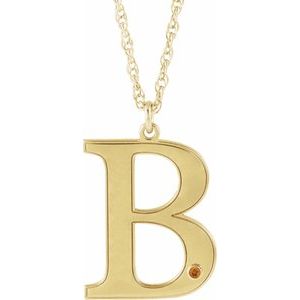 10K Yellow Engravable Imitation Citrine Initial B 18" Necklace