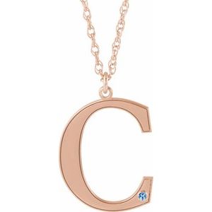 14K Rose Gold-Plated Sterling Silver Engravable Imitation Aquamarine Initial C 18" Necklace