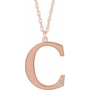 14K Rose Engravable Imitation Diamond Initial C 18" Necklace