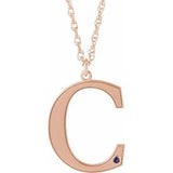 14K Rose Gold-Plated Sterling Silver Engravable Imitation Alexandrite Initial C 18" Necklace