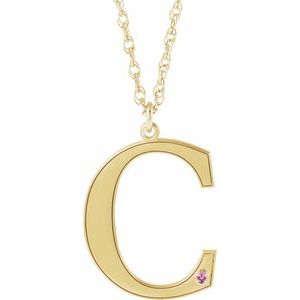 14K Yellow Engravable Imitation Pink Tourmaline Initial C 18" Necklace