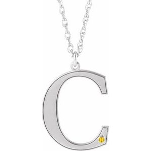 14K White Engravable Imitation Citrine Initial C 18" Necklace