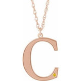14K Rose Engravable Imitation Citrine Initial C 18" Necklace