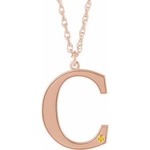14K Rose Gold-Plated Sterling Silver Engravable Imitation Citrine Initial C 18" Necklace