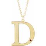10K Yellow Engravable Imitation Mozambique Garnet Initial D 18" Necklace