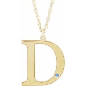 10K Yellow Engravable Imitation Aquamarine Initial D 18" Necklace