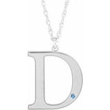 14K White Engravable Imitation Aquamarine Initial D 18" Necklace