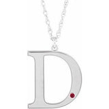 14K White Engravable Imitation Ruby Initial D 18" Necklace