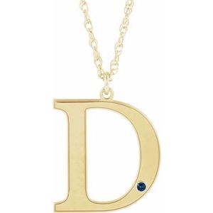 14K Yellow Gold-Plated Sterling Silver Engravable Imitation Blue Sapphire Initial D 18" Necklace