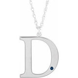 14K White Engravable Imitation Blue Sapphire Initial D 18" Necklace