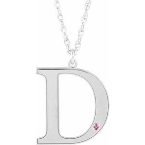 10K White Engravable Imitation Pink Tourmaline Initial D 18" Necklace