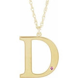 14K Yellow Engravable Imitation Pink Tourmaline Initial D 18" Necklace