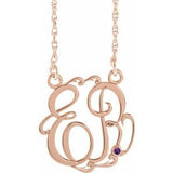 14K Rose 20 mm 2-Initials Imitation Amethyst Script Monogram 18" Necklace