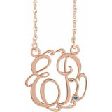 14K Rose Gold-Plated Sterling Silver 20 mm 2-Initials Imitation Aquamarine Script Monogram 18" Necklace