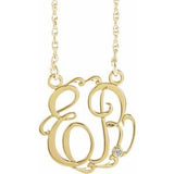 14K Yellow 20 mm 2 Initials .02 CT Natural Diamond Script Monogram 18" Necklace