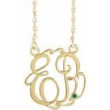 14K Yellow 20 mm 2-Initials Imitation Emerald Script Monogram 18" Necklace