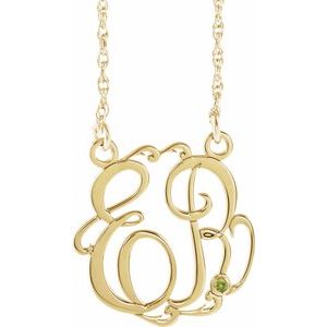 10K Yellow 20 mm 2-Initials Imitation Peridot Script Monogram 18" Necklace