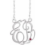 14K White 20 mm 2-Initials Imitation Ruby Script Monogram 18" Necklace